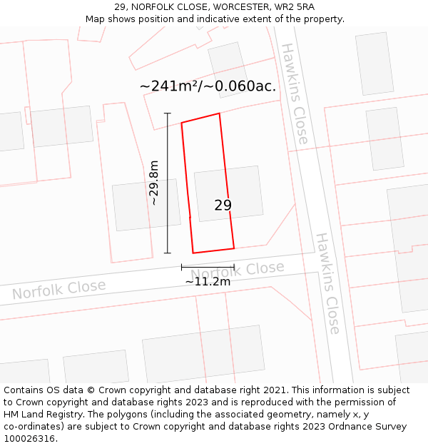 29, NORFOLK CLOSE, WORCESTER, WR2 5RA: Plot and title map