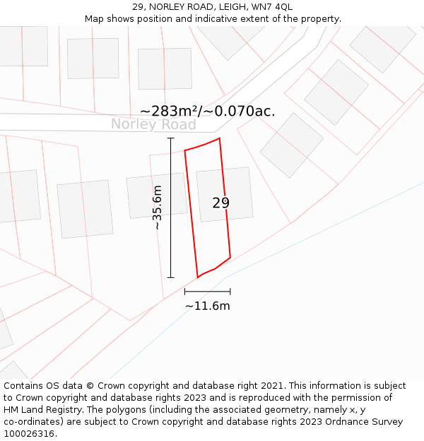 29, NORLEY ROAD, LEIGH, WN7 4QL: Plot and title map