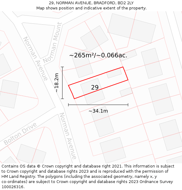 29, NORMAN AVENUE, BRADFORD, BD2 2LY: Plot and title map