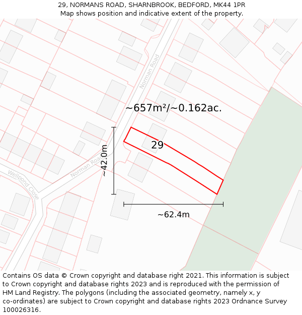 29, NORMANS ROAD, SHARNBROOK, BEDFORD, MK44 1PR: Plot and title map