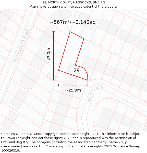 29, NORTH COURT, HASSOCKS, BN6 8JS: Plot and title map