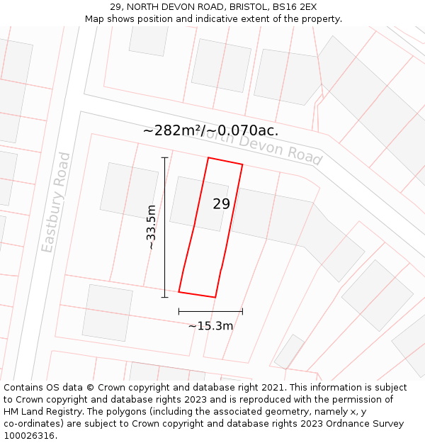 29, NORTH DEVON ROAD, BRISTOL, BS16 2EX: Plot and title map