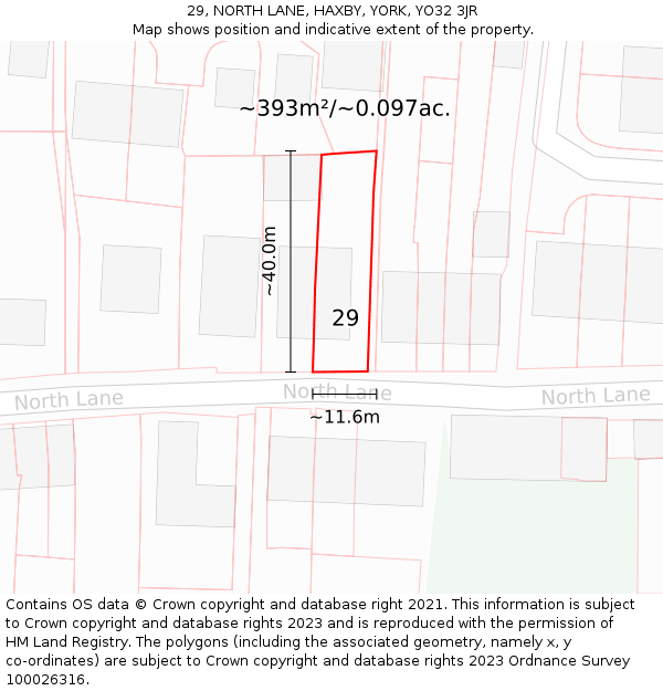 29, NORTH LANE, HAXBY, YORK, YO32 3JR: Plot and title map