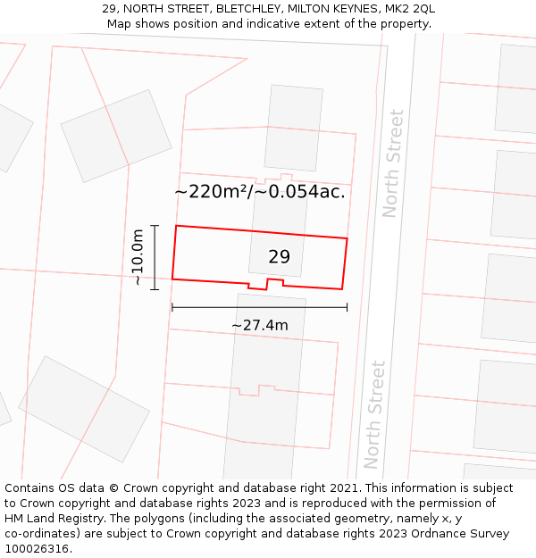 29, NORTH STREET, BLETCHLEY, MILTON KEYNES, MK2 2QL: Plot and title map