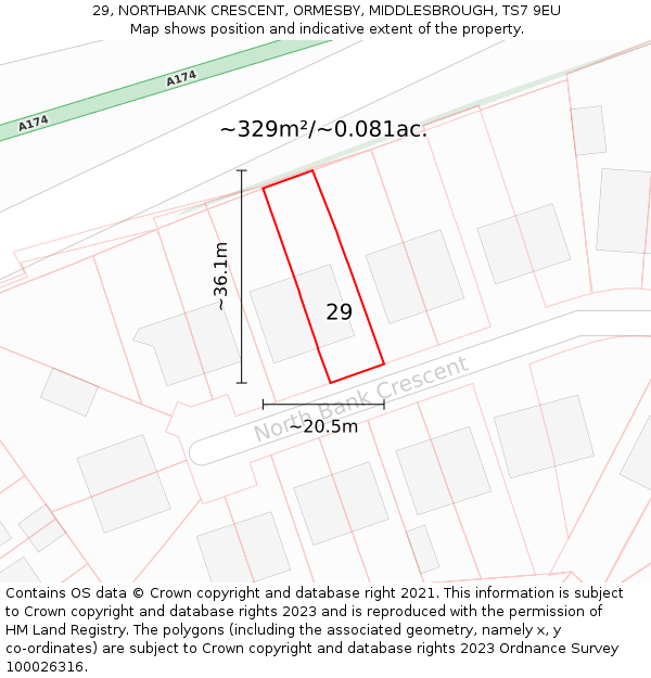 29, NORTHBANK CRESCENT, ORMESBY, MIDDLESBROUGH, TS7 9EU: Plot and title map