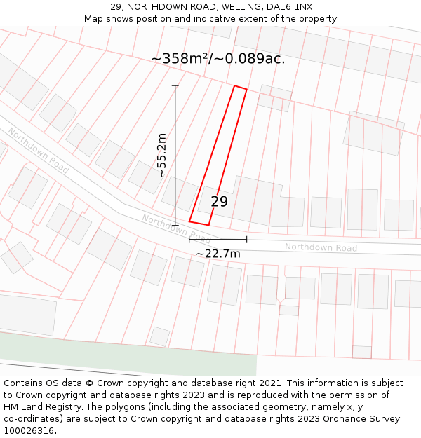 29, NORTHDOWN ROAD, WELLING, DA16 1NX: Plot and title map