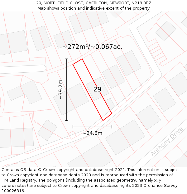 29, NORTHFIELD CLOSE, CAERLEON, NEWPORT, NP18 3EZ: Plot and title map