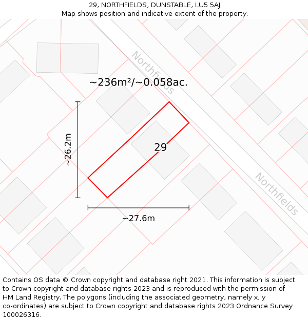29, NORTHFIELDS, DUNSTABLE, LU5 5AJ: Plot and title map