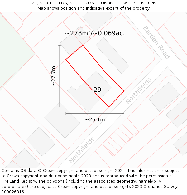 29, NORTHFIELDS, SPELDHURST, TUNBRIDGE WELLS, TN3 0PN: Plot and title map