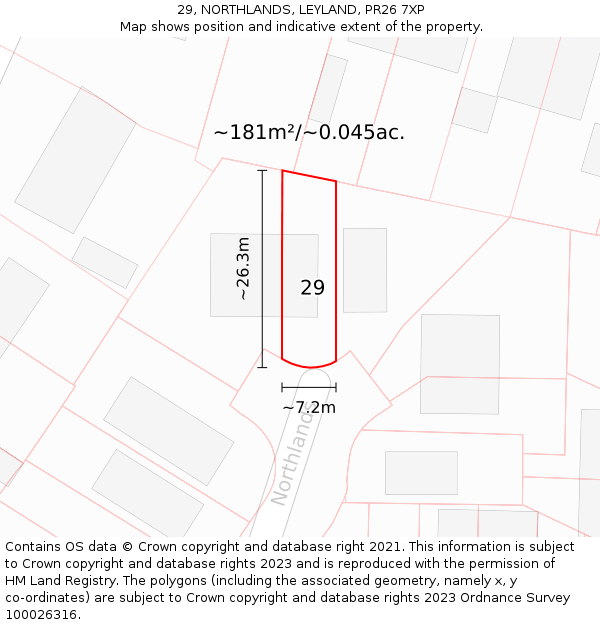 29, NORTHLANDS, LEYLAND, PR26 7XP: Plot and title map