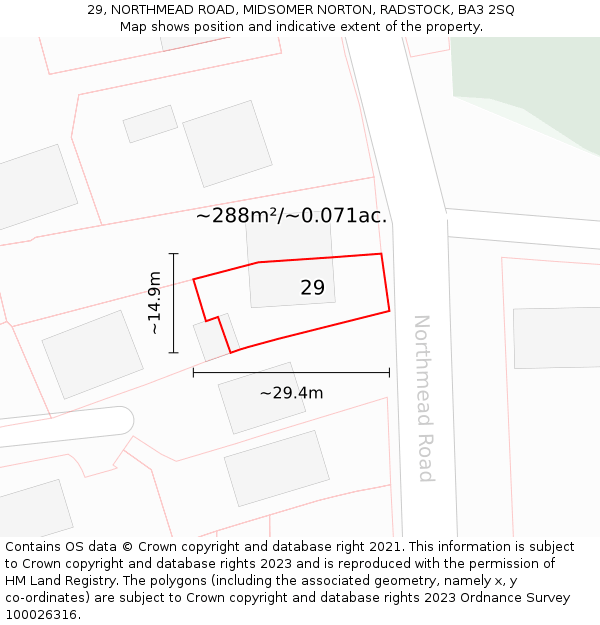 29, NORTHMEAD ROAD, MIDSOMER NORTON, RADSTOCK, BA3 2SQ: Plot and title map