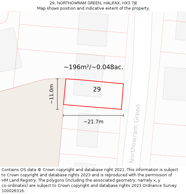 29, NORTHOWRAM GREEN, HALIFAX, HX3 7JE: Plot and title map