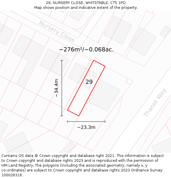 29, NURSERY CLOSE, WHITSTABLE, CT5 1PD: Plot and title map