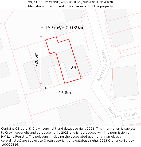 29, NURSERY CLOSE, WROUGHTON, SWINDON, SN4 9DR: Plot and title map
