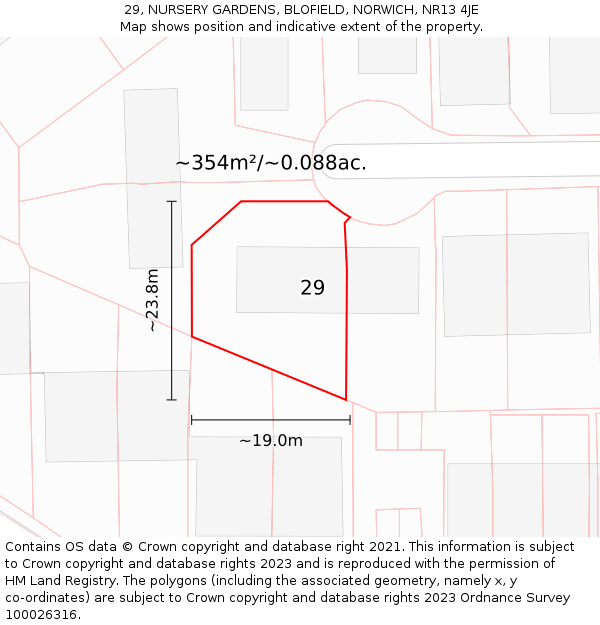 29, NURSERY GARDENS, BLOFIELD, NORWICH, NR13 4JE: Plot and title map