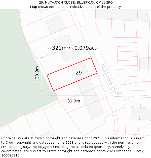 29, NUTHATCH CLOSE, BILLERICAY, CM11 2PQ: Plot and title map