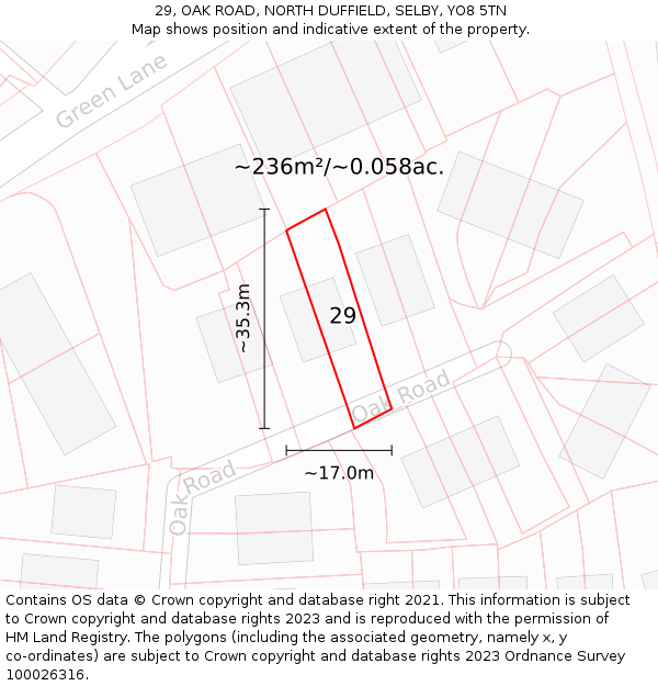 29, OAK ROAD, NORTH DUFFIELD, SELBY, YO8 5TN: Plot and title map