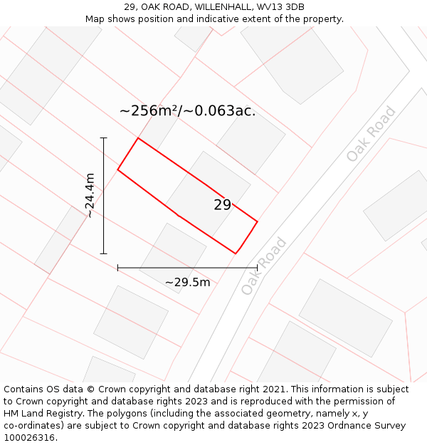 29, OAK ROAD, WILLENHALL, WV13 3DB: Plot and title map