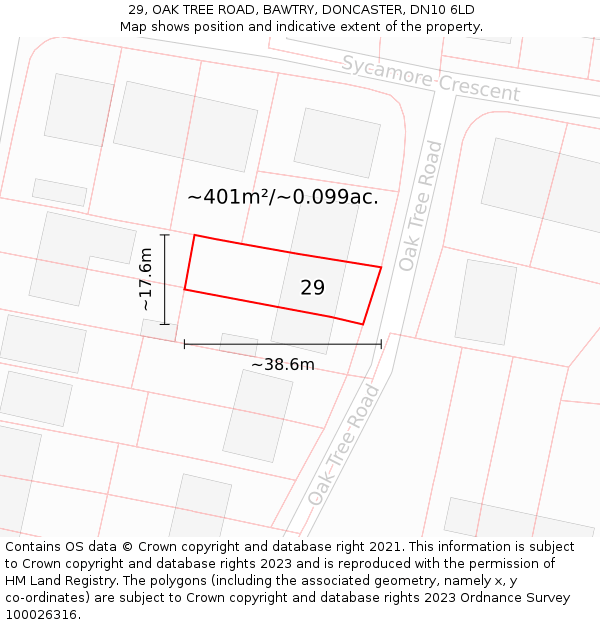29, OAK TREE ROAD, BAWTRY, DONCASTER, DN10 6LD: Plot and title map