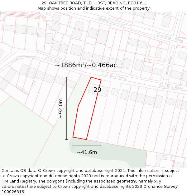 29, OAK TREE ROAD, TILEHURST, READING, RG31 6JU: Plot and title map
