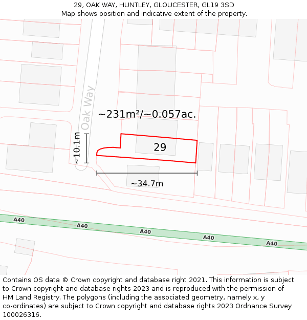 29, OAK WAY, HUNTLEY, GLOUCESTER, GL19 3SD: Plot and title map