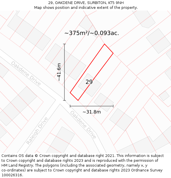 29, OAKDENE DRIVE, SURBITON, KT5 9NH: Plot and title map