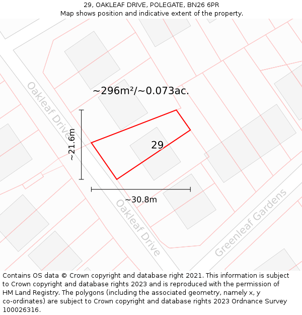 29, OAKLEAF DRIVE, POLEGATE, BN26 6PR: Plot and title map