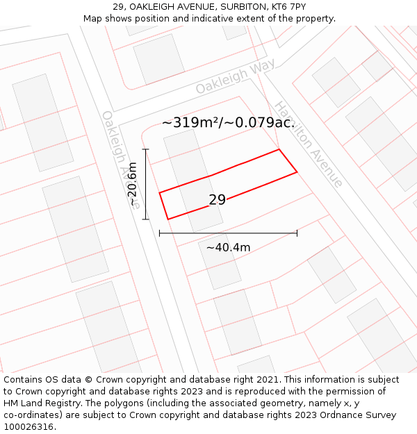 29, OAKLEIGH AVENUE, SURBITON, KT6 7PY: Plot and title map