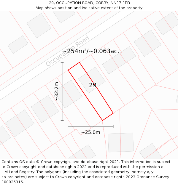 29, OCCUPATION ROAD, CORBY, NN17 1EB: Plot and title map