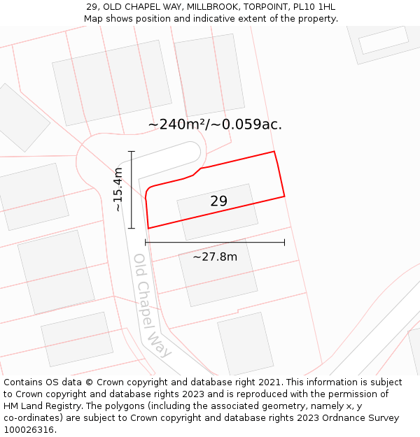 29, OLD CHAPEL WAY, MILLBROOK, TORPOINT, PL10 1HL: Plot and title map