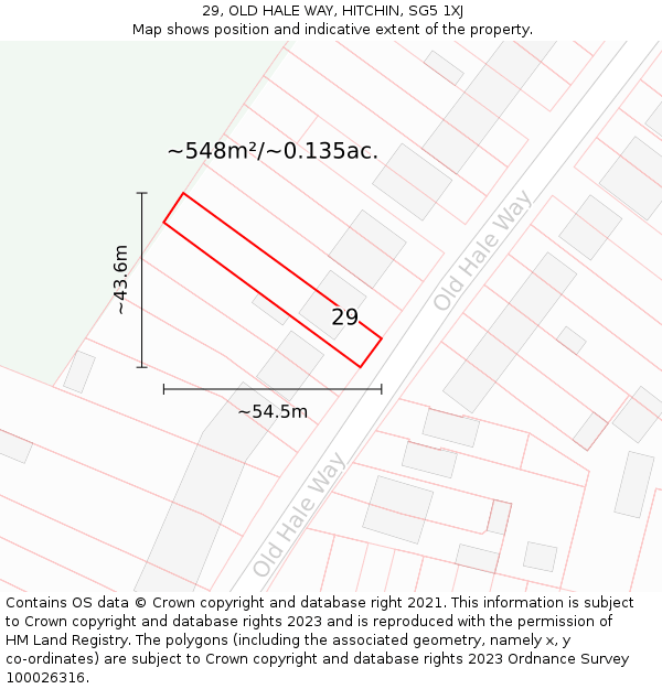 29, OLD HALE WAY, HITCHIN, SG5 1XJ: Plot and title map
