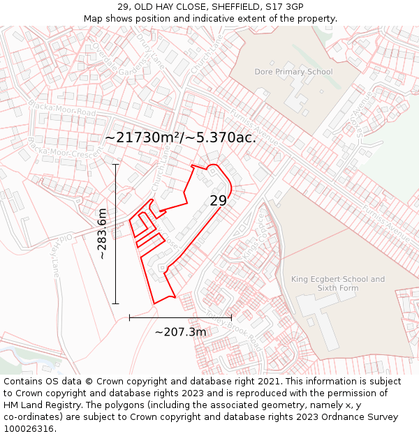 29, OLD HAY CLOSE, SHEFFIELD, S17 3GP: Plot and title map