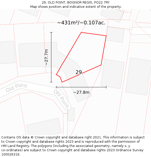 29, OLD POINT, BOGNOR REGIS, PO22 7RY: Plot and title map