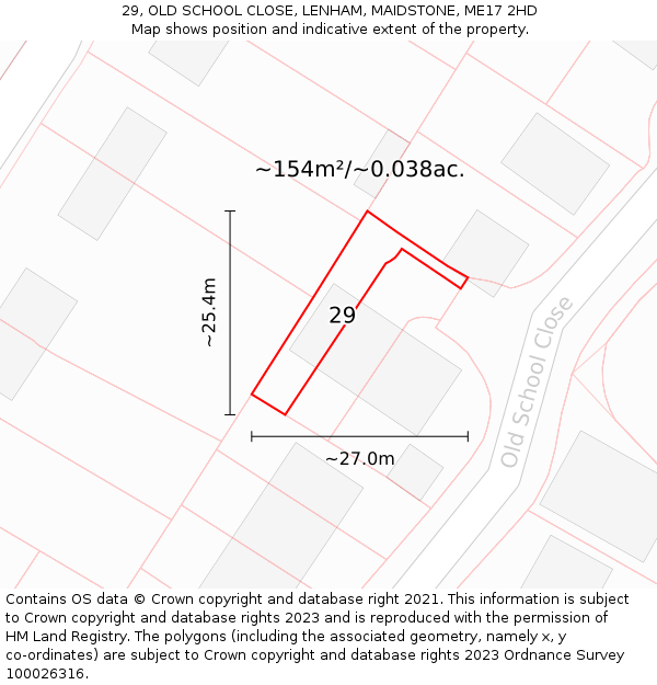 29, OLD SCHOOL CLOSE, LENHAM, MAIDSTONE, ME17 2HD: Plot and title map