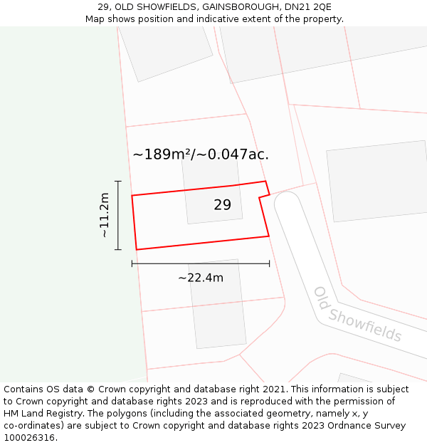 29, OLD SHOWFIELDS, GAINSBOROUGH, DN21 2QE: Plot and title map