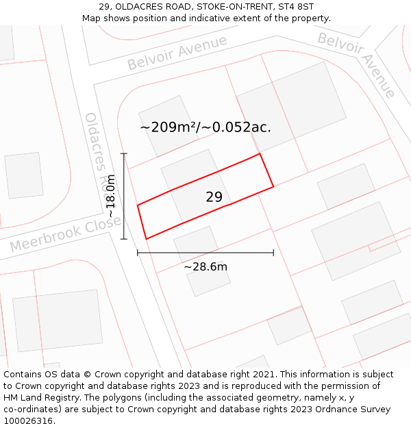 29, OLDACRES ROAD, STOKE-ON-TRENT, ST4 8ST: Plot and title map
