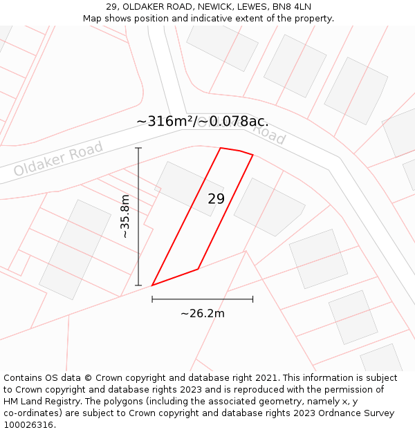 29, OLDAKER ROAD, NEWICK, LEWES, BN8 4LN: Plot and title map