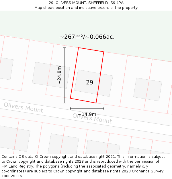 29, OLIVERS MOUNT, SHEFFIELD, S9 4PA: Plot and title map