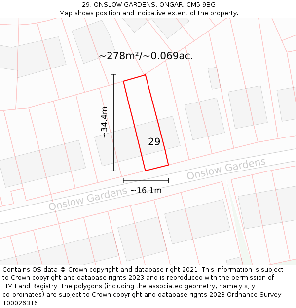 29, ONSLOW GARDENS, ONGAR, CM5 9BG: Plot and title map