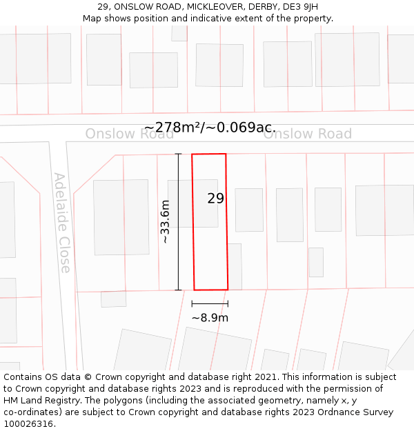 29, ONSLOW ROAD, MICKLEOVER, DERBY, DE3 9JH: Plot and title map