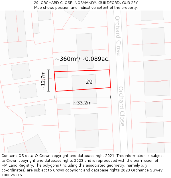 29, ORCHARD CLOSE, NORMANDY, GUILDFORD, GU3 2EY: Plot and title map