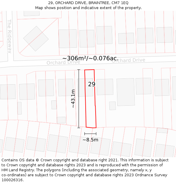 29, ORCHARD DRIVE, BRAINTREE, CM7 1EQ: Plot and title map