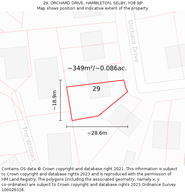 29, ORCHARD DRIVE, HAMBLETON, SELBY, YO8 9JP: Plot and title map