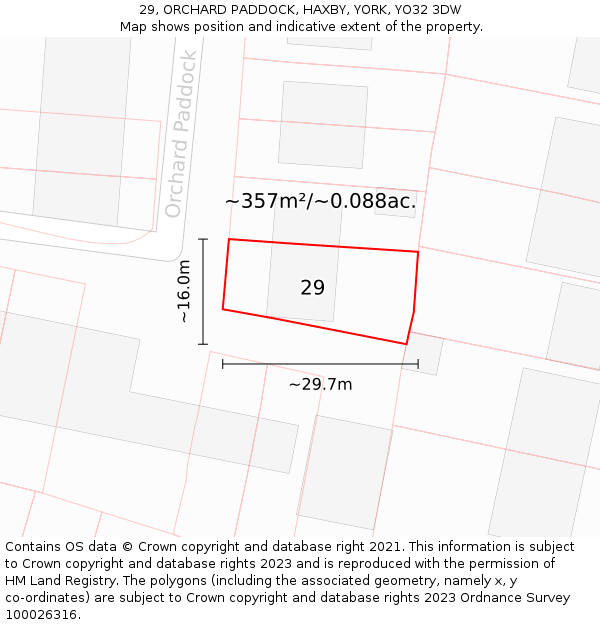 29, ORCHARD PADDOCK, HAXBY, YORK, YO32 3DW: Plot and title map