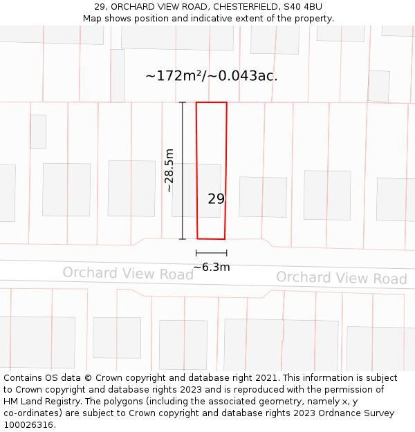 29, ORCHARD VIEW ROAD, CHESTERFIELD, S40 4BU: Plot and title map