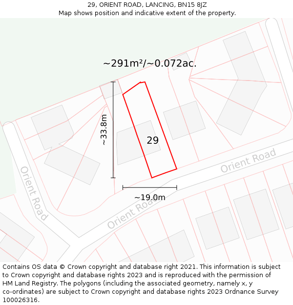 29, ORIENT ROAD, LANCING, BN15 8JZ: Plot and title map