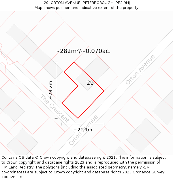29, ORTON AVENUE, PETERBOROUGH, PE2 9HJ: Plot and title map