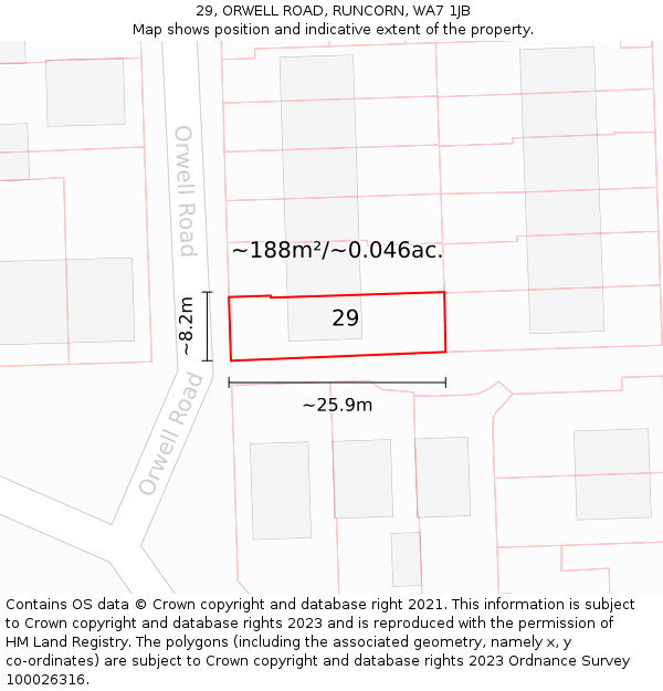 29, ORWELL ROAD, RUNCORN, WA7 1JB: Plot and title map