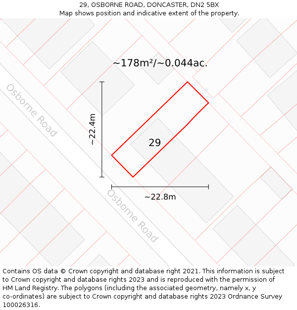 29, OSBORNE ROAD, DONCASTER, DN2 5BX: Plot and title map