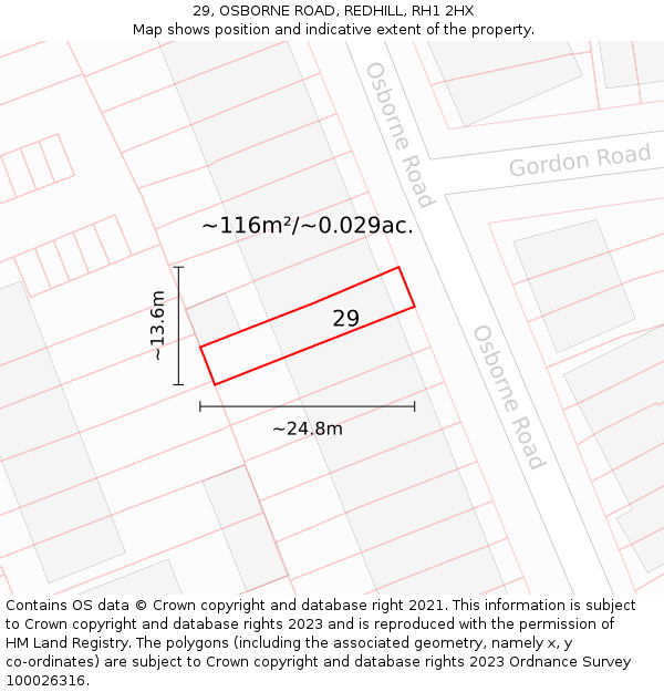 29, OSBORNE ROAD, REDHILL, RH1 2HX: Plot and title map
